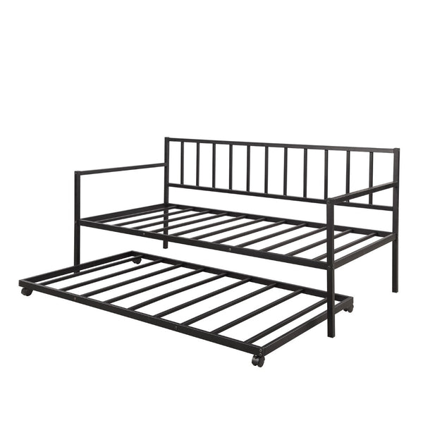 HomeRoots Black Metal Twin Daybed Frame with Trundle - Stylish, Space-Saving Design for Modern Bedrooms! 606791