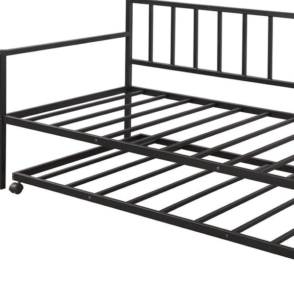 HomeRoots Black Metal Twin Daybed Frame with Trundle - Stylish, Space-Saving Design for Modern Bedrooms! 606791