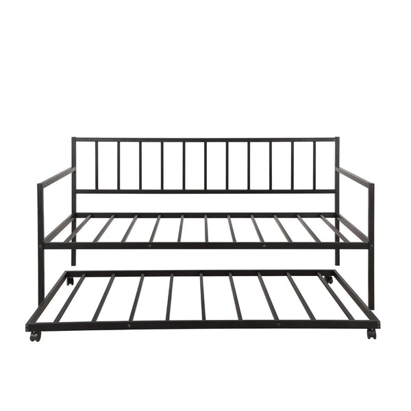 HomeRoots Black Metal Twin Daybed Frame with Trundle - Stylish, Space-Saving Design for Modern Bedrooms! 606791
