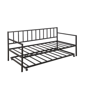 HomeRoots Black Metal Twin Daybed Frame with Trundle - Stylish, Space-Saving Design for Modern Bedrooms! 606791