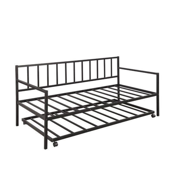 HomeRoots Black Metal Twin Daybed Frame with Trundle - Stylish, Space-Saving Design for Modern Bedrooms! 606791