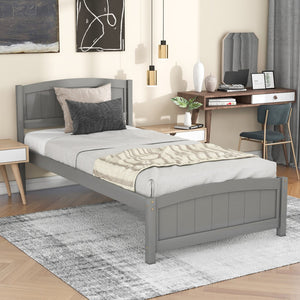 HomeRoots Gray Wood Twin Bed Frame - Modern Low-Profile Design with Sturdy Support for Kids & Guest Rooms 606792