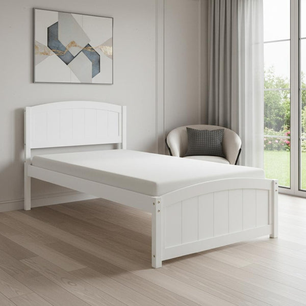 HomeRoots White Wood Twin Bed Frame - Durable, Stylish & Box Spring-Free with Integrated Slats for Comfort 606793
