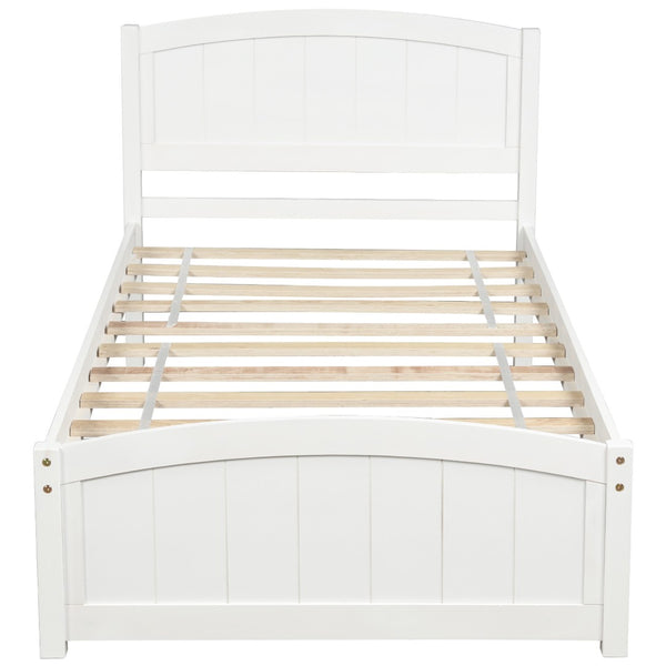 HomeRoots White Wood Twin Bed Frame - Durable, Stylish & Box Spring-Free with Integrated Slats for Comfort 606793