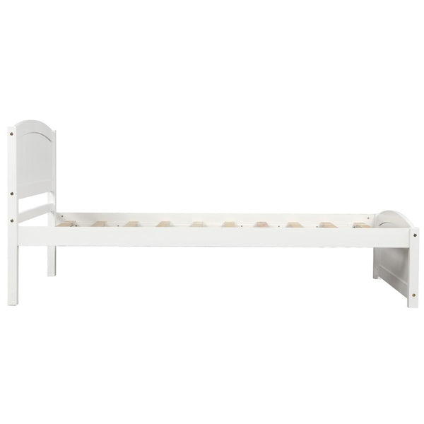 HomeRoots White Wood Twin Bed Frame - Durable, Stylish & Box Spring-Free with Integrated Slats for Comfort 606793
