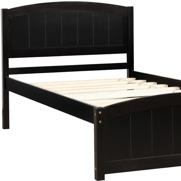HomeRoots Espresso Wood Twin Bed Frame - Stylish, Durable Design with Supportive Slats for Ultimate Comfort 606794