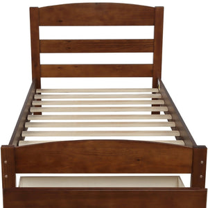 HomeRoots Walnut Wood Twin Bed Frame - Modern Platform Design with Durable Support and Elegant Aesthetic Finish 606795