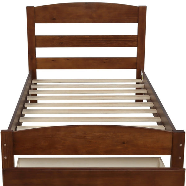 HomeRoots Walnut Wood Twin Bed Frame - Modern Platform Design with Durable Support and Elegant Aesthetic Finish 606795