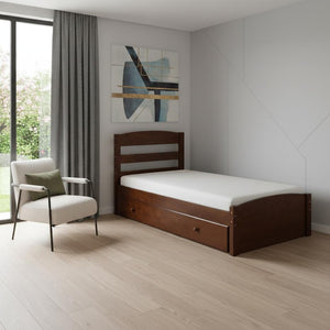 HomeRoots Walnut Wood Twin Bed Frame - Modern Platform Design with Durable Support and Elegant Aesthetic Finish 606795