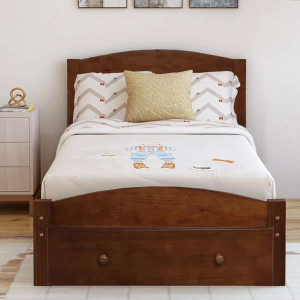 HomeRoots Walnut Wood Twin Bed Frame - Modern Platform Design with Durable Support and Elegant Aesthetic Finish 606795