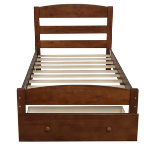 HomeRoots Walnut Wood Twin Bed Frame - Modern Platform Design with Durable Support and Elegant Aesthetic Finish 606795