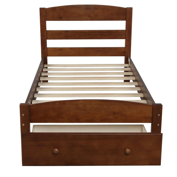 HomeRoots Walnut Wood Twin Bed Frame - Modern Platform Design with Durable Support and Elegant Aesthetic Finish 606795
