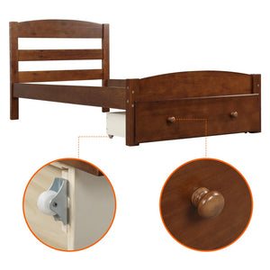 HomeRoots Walnut Wood Twin Bed Frame - Modern Platform Design with Durable Support and Elegant Aesthetic Finish 606795