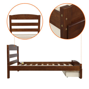 HomeRoots Walnut Wood Twin Bed Frame - Modern Platform Design with Durable Support and Elegant Aesthetic Finish 606795