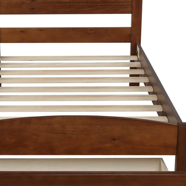 HomeRoots Walnut Wood Twin Bed Frame - Modern Platform Design with Durable Support and Elegant Aesthetic Finish 606795