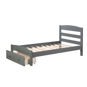 HomeRoots Gray Wood Twin Bed Frame with Integrated Storage Drawer - Modern Design for Small Spaces & Kids' Rooms 606796