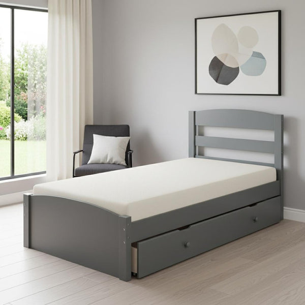 HomeRoots Gray Wood Twin Bed Frame with Integrated Storage Drawer - Modern Design for Small Spaces & Kids' Rooms 606796