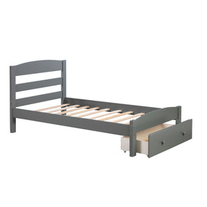 HomeRoots Gray Wood Twin Bed Frame with Integrated Storage Drawer - Modern Design for Small Spaces & Kids' Rooms 606796
