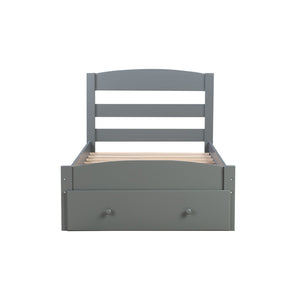 HomeRoots Gray Wood Twin Bed Frame with Integrated Storage Drawer - Modern Design for Small Spaces & Kids' Rooms 606796