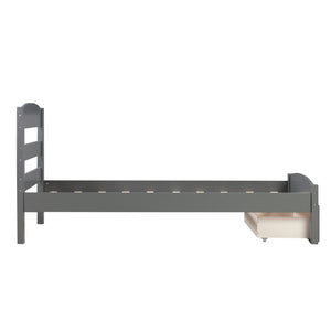 HomeRoots Gray Wood Twin Bed Frame with Integrated Storage Drawer - Modern Design for Small Spaces & Kids' Rooms 606796
