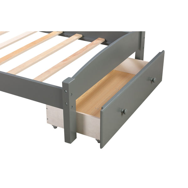 HomeRoots Gray Wood Twin Bed Frame with Integrated Storage Drawer - Modern Design for Small Spaces & Kids' Rooms 606796