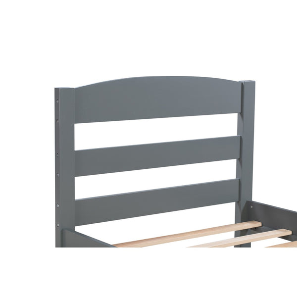 HomeRoots Gray Wood Twin Bed Frame with Integrated Storage Drawer - Modern Design for Small Spaces & Kids' Rooms 606796