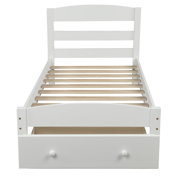 HomeRoots White Wood Twin Bed Frame - Modern Minimalist Design for Cozy Bedrooms, Durable & Easy Assembly! 606797