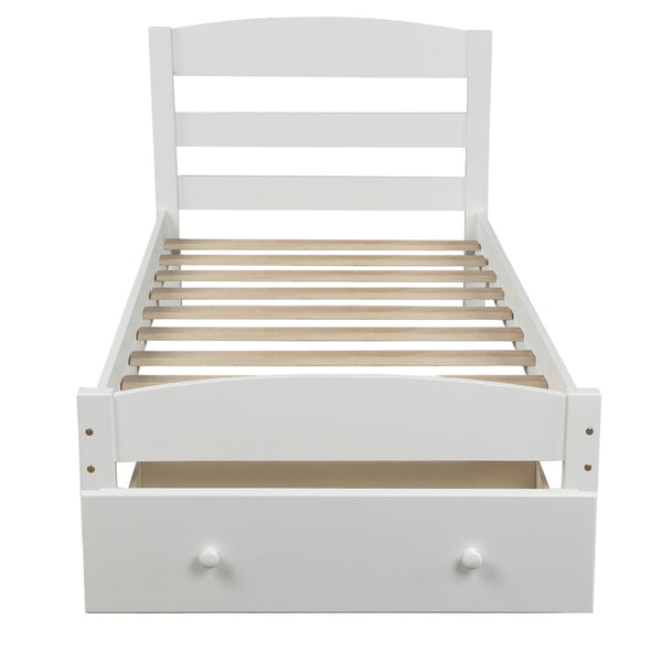 HomeRoots White Wood Twin Bed Frame - Modern Minimalist Design for Cozy Bedrooms, Durable & Easy Assembly! 606797