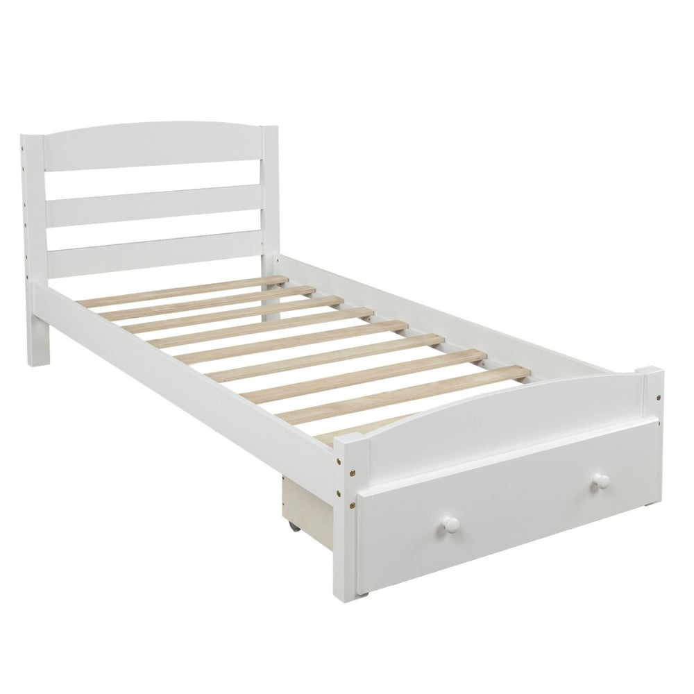 HomeRoots White Wood Twin Bed Frame - Modern Minimalist Design for Cozy Bedrooms, Durable & Easy Assembly! 606797