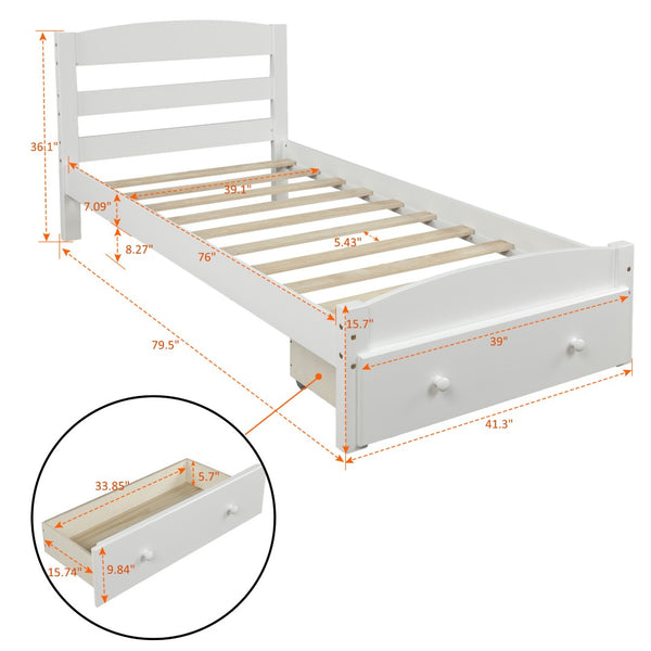 HomeRoots White Wood Twin Bed Frame - Modern Minimalist Design for Cozy Bedrooms, Durable & Easy Assembly! 606797