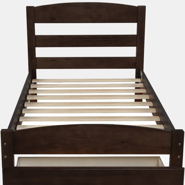 HomeRoots Espresso Wood Twin Bed Frame with Storage Drawer - Stylish, Durable, and Practical for Every Bedroom 606798