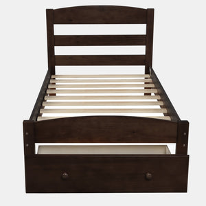 HomeRoots Espresso Wood Twin Bed Frame with Storage Drawer - Stylish, Durable, and Practical for Every Bedroom 606798