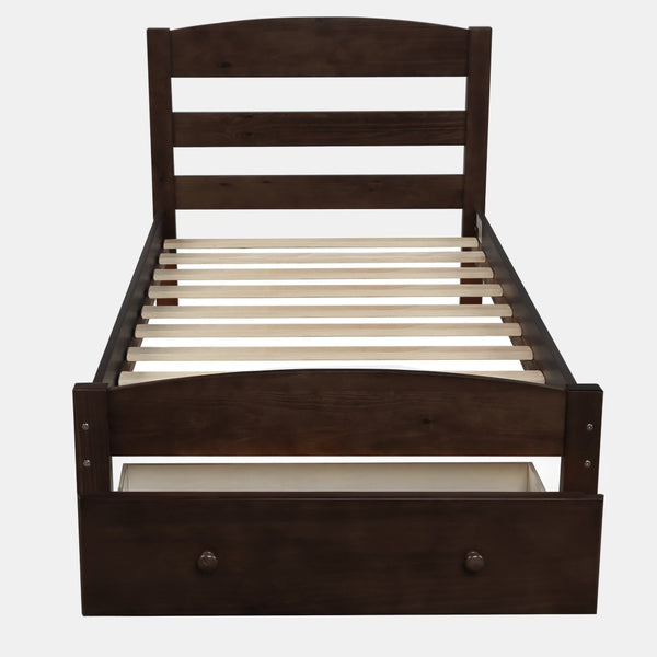 HomeRoots Espresso Wood Twin Bed Frame with Storage Drawer - Stylish, Durable, and Practical for Every Bedroom 606798
