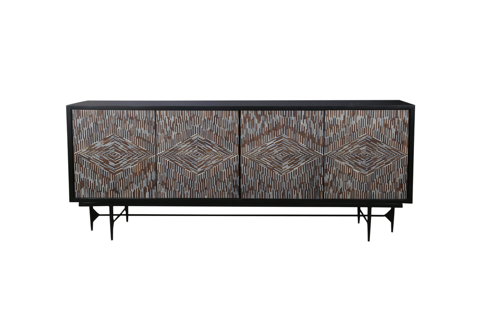 Basset Mirror Andreas Server - Contemporary Mango Wood Design With Diamond Pattern Doors & Modern Iron Base Elegance Brown Wood,Bone,Resin,Metal 6068-dr-576