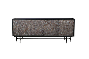 Basset Mirror Andreas Server - Contemporary Mango Wood Design With Diamond Pattern Doors & Modern Iron Base Elegance Brown Wood,Bone,Resin,Metal 6068-dr-576