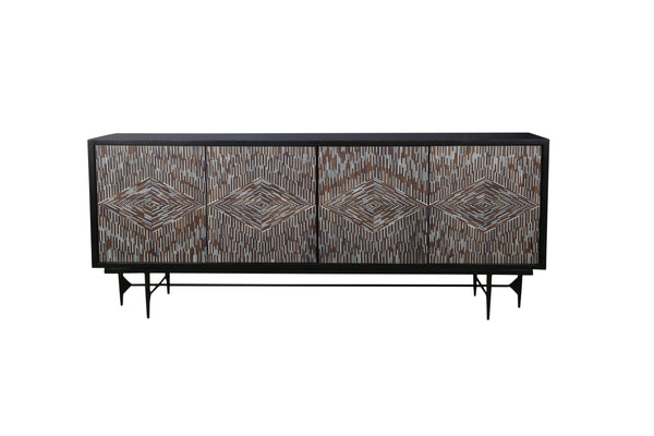 Basset Mirror Andreas Server - Contemporary Mango Wood Design With Diamond Pattern Doors & Modern Iron Base Elegance Brown Wood,Bone,Resin,Metal 6068-dr-576