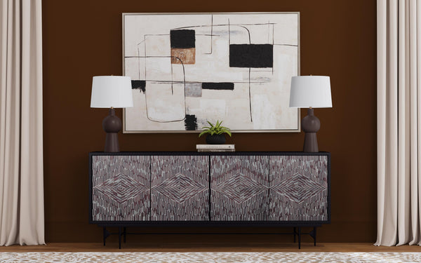 Basset Mirror Andreas Server - Contemporary Mango Wood Design With Diamond Pattern Doors & Modern Iron Base Elegance Brown Wood,Bone,Resin,Metal 6068-dr-576