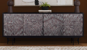 Basset Mirror Andreas Server - Contemporary Mango Wood Design With Diamond Pattern Doors & Modern Iron Base Elegance Brown Wood,Bone,Resin,Metal 6068-dr-576