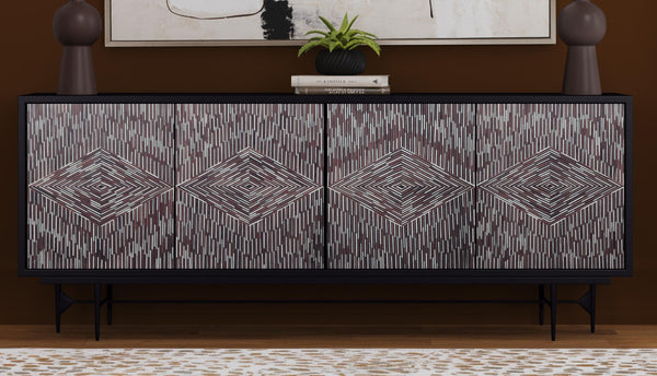 Basset Mirror Andreas Server - Contemporary Mango Wood Design With Diamond Pattern Doors & Modern Iron Base Elegance Brown Wood,Bone,Resin,Metal 6068-dr-576