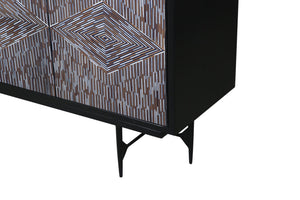 Basset Mirror Andreas Server - Contemporary Mango Wood Design With Diamond Pattern Doors & Modern Iron Base Elegance Brown Wood,Bone,Resin,Metal 6068-dr-576