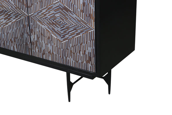 Basset Mirror Andreas Server - Contemporary Mango Wood Design With Diamond Pattern Doors & Modern Iron Base Elegance Brown Wood,Bone,Resin,Metal 6068-dr-576