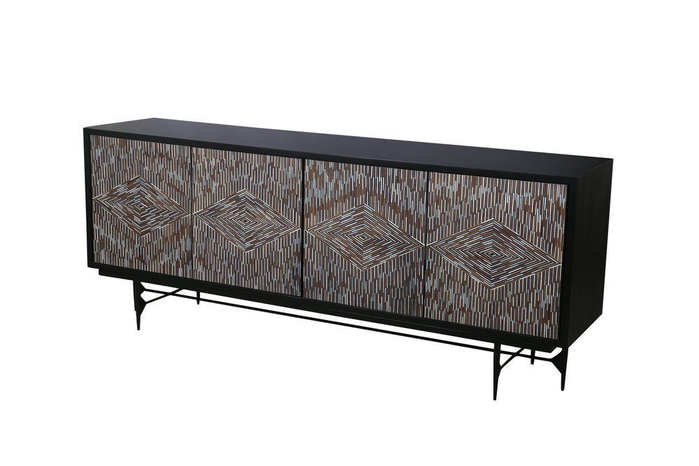 Basset Mirror Andreas Server - Contemporary Mango Wood Design With Diamond Pattern Doors & Modern Iron Base Elegance Brown Wood,Bone,Resin,Metal 6068-dr-576