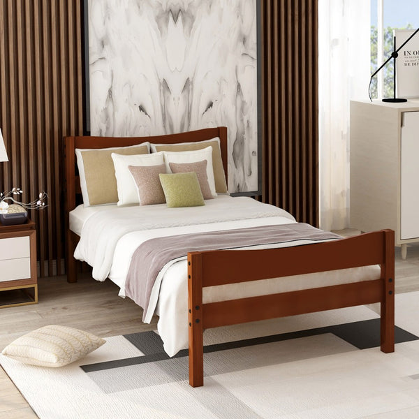 HomeRoots Walnut Twin Bed Frame – Modern Minimalist Design, Durable Wood, Supports 450 lbs, Slat System Included 606801