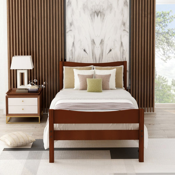 HomeRoots Walnut Twin Bed Frame – Modern Minimalist Design, Durable Wood, Supports 450 lbs, Slat System Included 606801