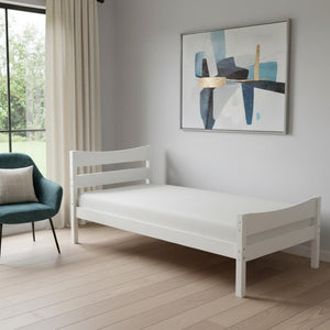 HomeRoots White Wood Twin Bed Frame - Modern, Stylish Design with Durable Support Slats for Cozy Sleep Space 606802