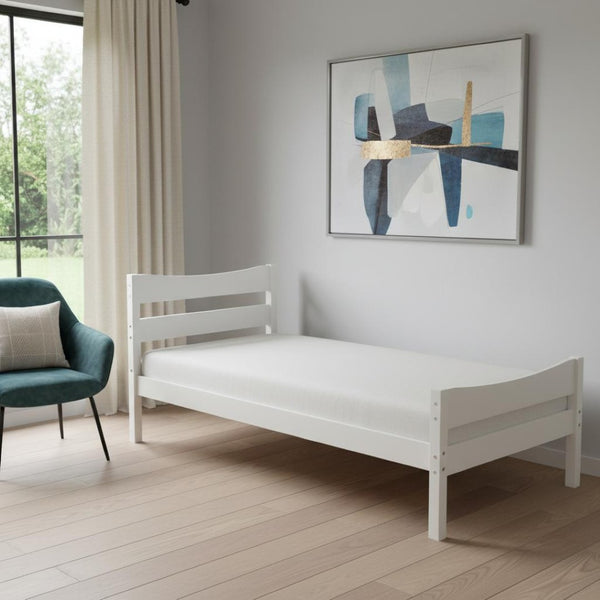 HomeRoots White Wood Twin Bed Frame - Modern, Stylish Design with Durable Support Slats for Cozy Sleep Space 606802