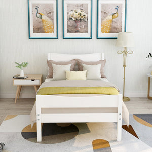 HomeRoots White Wood Twin Bed Frame - Modern, Stylish Design with Durable Support Slats for Cozy Sleep Space 606802