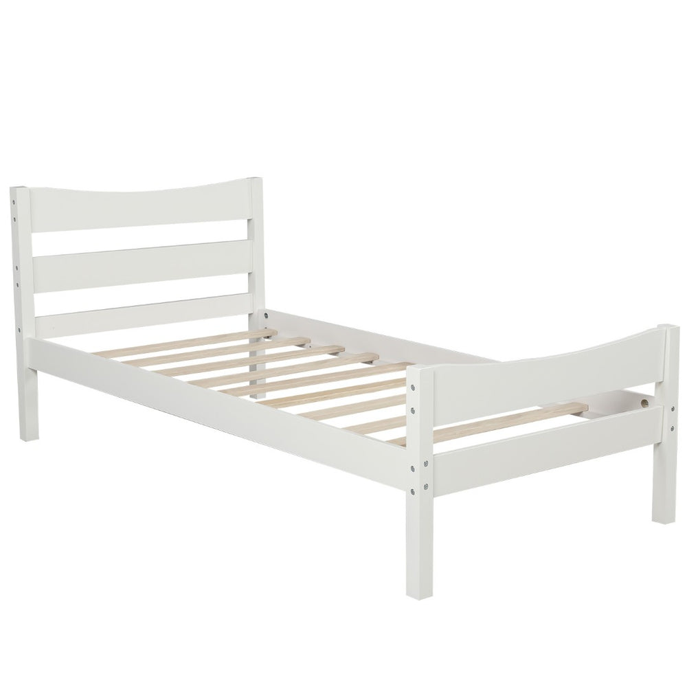 HomeRoots White Wood Twin Bed Frame - Modern, Stylish Design with Durable Support Slats for Cozy Sleep Space 606802