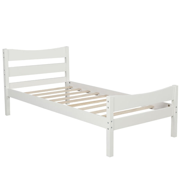 HomeRoots White Wood Twin Bed Frame - Modern, Stylish Design with Durable Support Slats for Cozy Sleep Space 606802