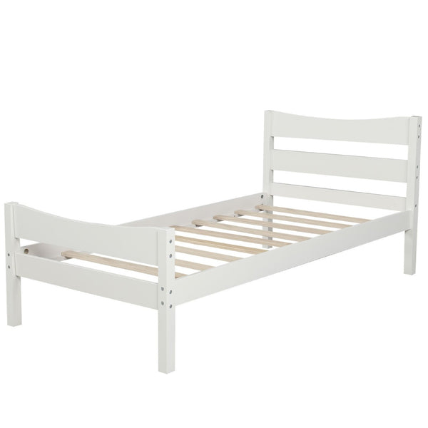 HomeRoots White Wood Twin Bed Frame - Modern, Stylish Design with Durable Support Slats for Cozy Sleep Space 606802